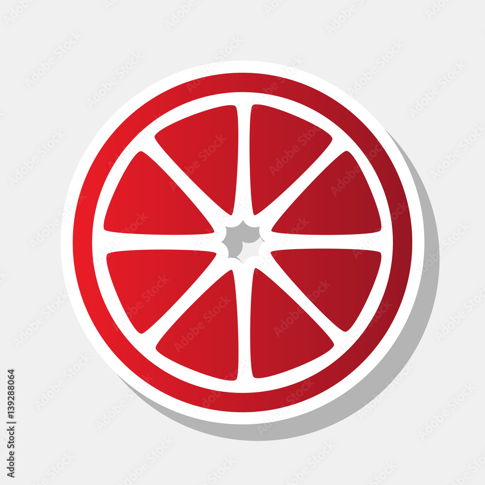 Fruits lemon sign. Vector. New year reddish icon with outside stroke and gray shadow on light gray background. Fruits lemon sign. Vector. New year reddish icon with outside stroke and gray shadow on light gray background.