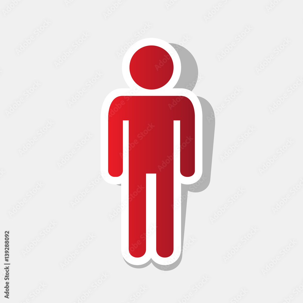 Man sign illustration. Vector. New year reddish icon with outside stroke and gray shadow on light gray background. Man sign illustration. Vector. New year reddish icon with outside stroke and gray shadow on light gray background.