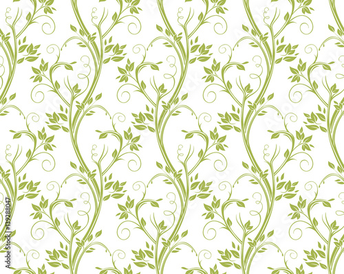 Seamless curly floral pattern. Stems and leaves of ornamental grasses.
