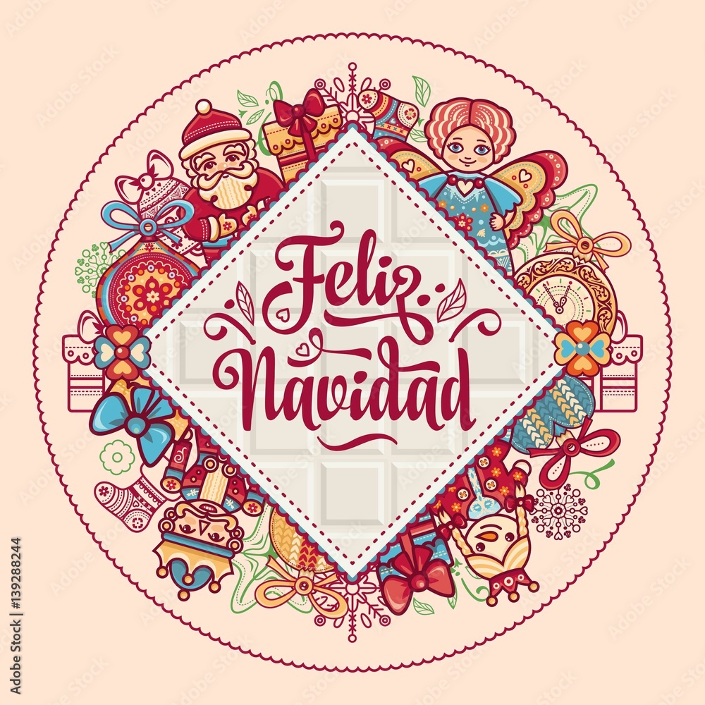 Feliz navidad. Xmas card on Spanish language. Feliz navidad. Xmas card on Spanish language.