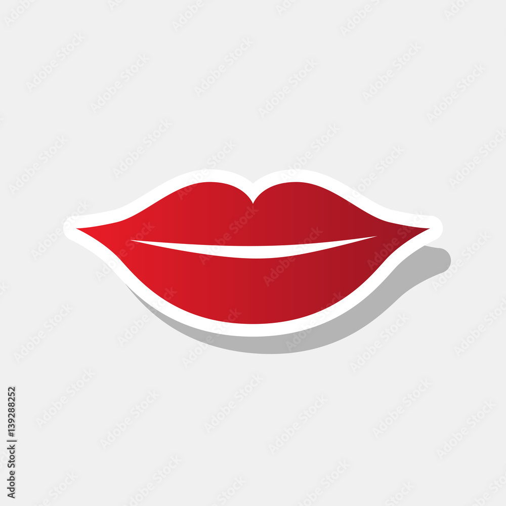 Lips sign illustration. Vector. New year reddish icon with outside stroke and gray shadow on light gray background. Lips sign illustration. Vector. New year reddish icon with outside stroke and gray shadow on light gray background.