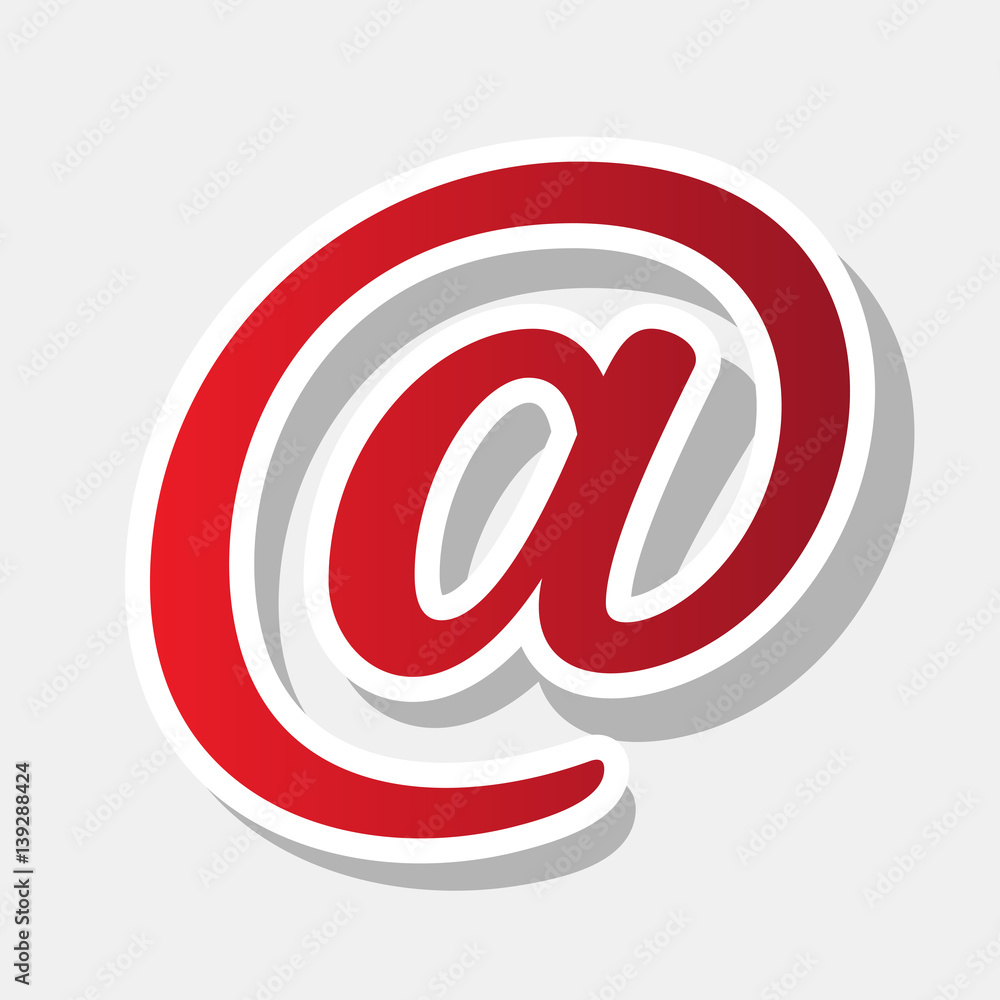 Mail sign illustration. Vector. New year reddish icon with outside stroke and gray shadow on light gray background. Mail sign illustration. Vector. New year reddish icon with outside stroke and gray shadow on light gray background.
