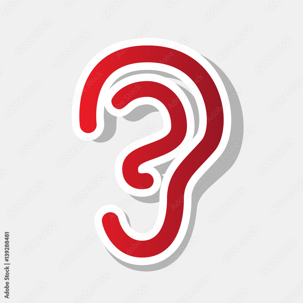 Fototapeta premium Human ear sign. Vector. New year reddish icon with outside stroke and gray shadow on light gray background.