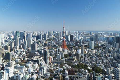 東京都市風景 昼 六本木から望む東京タワーと都心全景