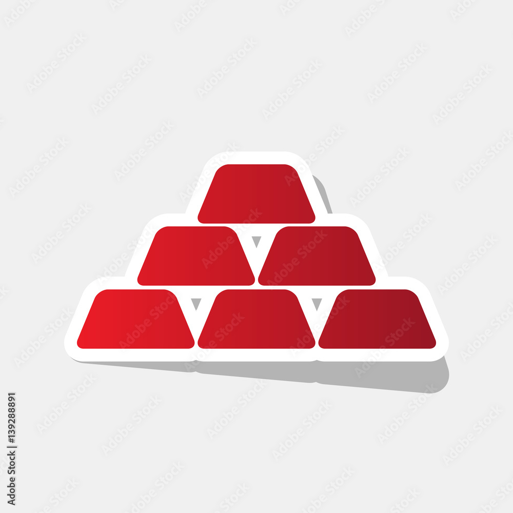 Gold simple sign. Vector. New year reddish icon with outside stroke and gray shadow on light gray background. Gold simple sign. Vector. New year reddish icon with outside stroke and gray shadow on light gray background.
