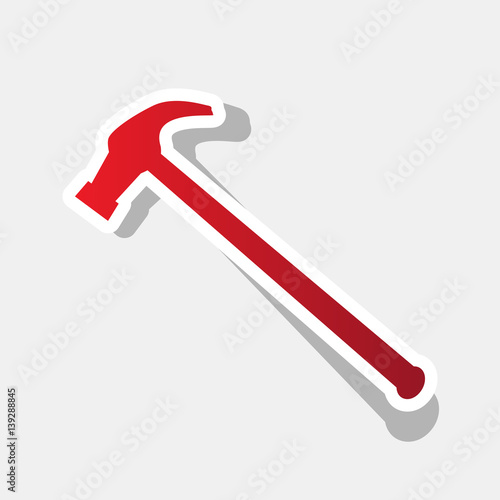 Saw simple Icon. Vector. New year reddish icon with outside stroke and gray shadow on light gray background.