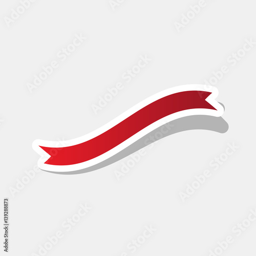 Banner ribbon sign. Vector. New year reddish icon with outside stroke and gray shadow on light gray background.