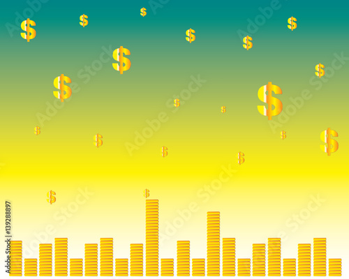 dollars falling abstract gold coins rain
