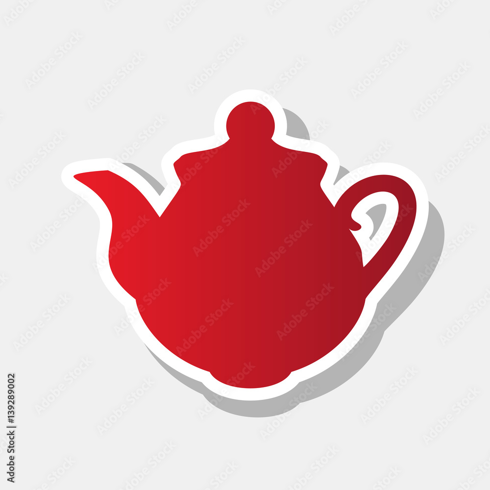Tea maker Kitchen sign. Vector. New year reddish icon with outside stroke and gray shadow on light gray background. Tea maker Kitchen sign. Vector. New year reddish icon with outside stroke and gray shadow on light gray background.