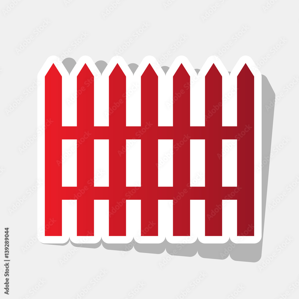 Fence simple sign. Vector. New year reddish icon with outside stroke and gray shadow on light gray background. Fence simple sign. Vector. New year reddish icon with outside stroke and gray shadow on light gray background.