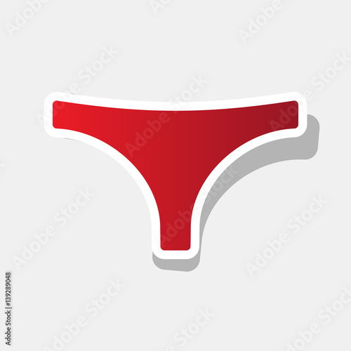 Womens panties sign. Vector. New year reddish icon with outside stroke and gray shadow on light gray background.