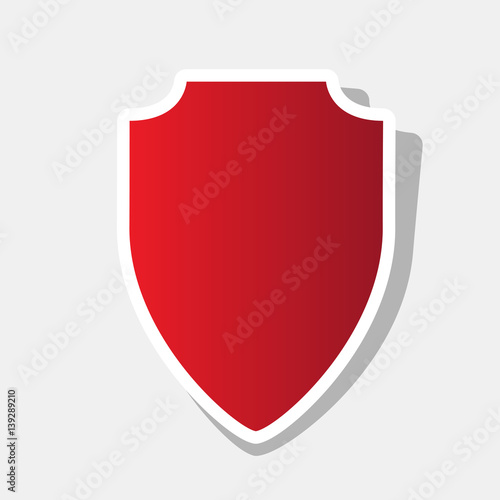 Shield sign illustration. Vector. New year reddish icon with outside stroke and gray shadow on light gray background.