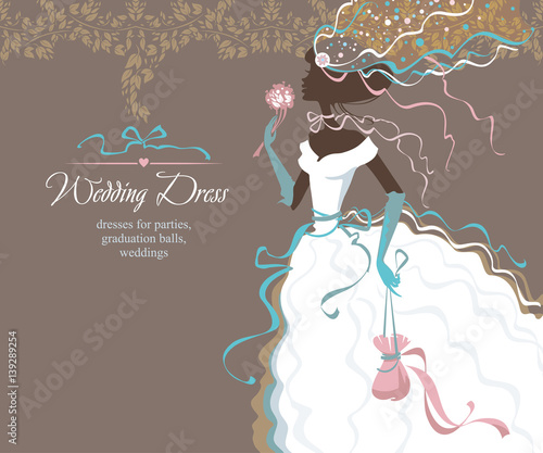 Wedding Dress. Beautiful vector illustration of Bride in magnificent dress.