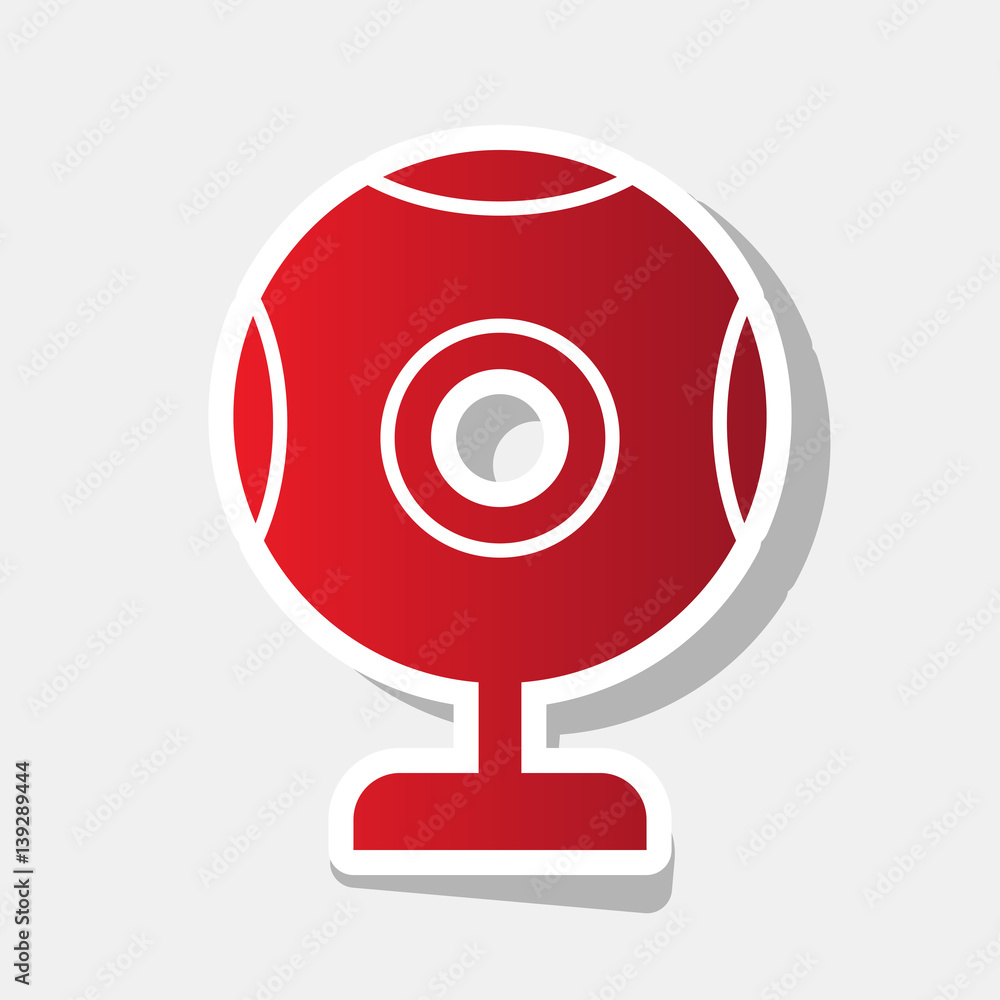 Chat web camera sign. Vector. New year reddish icon with outside stroke and gray shadow on light gray background. Chat web camera sign. Vector. New year reddish icon with outside stroke and gray shadow on light gray background.