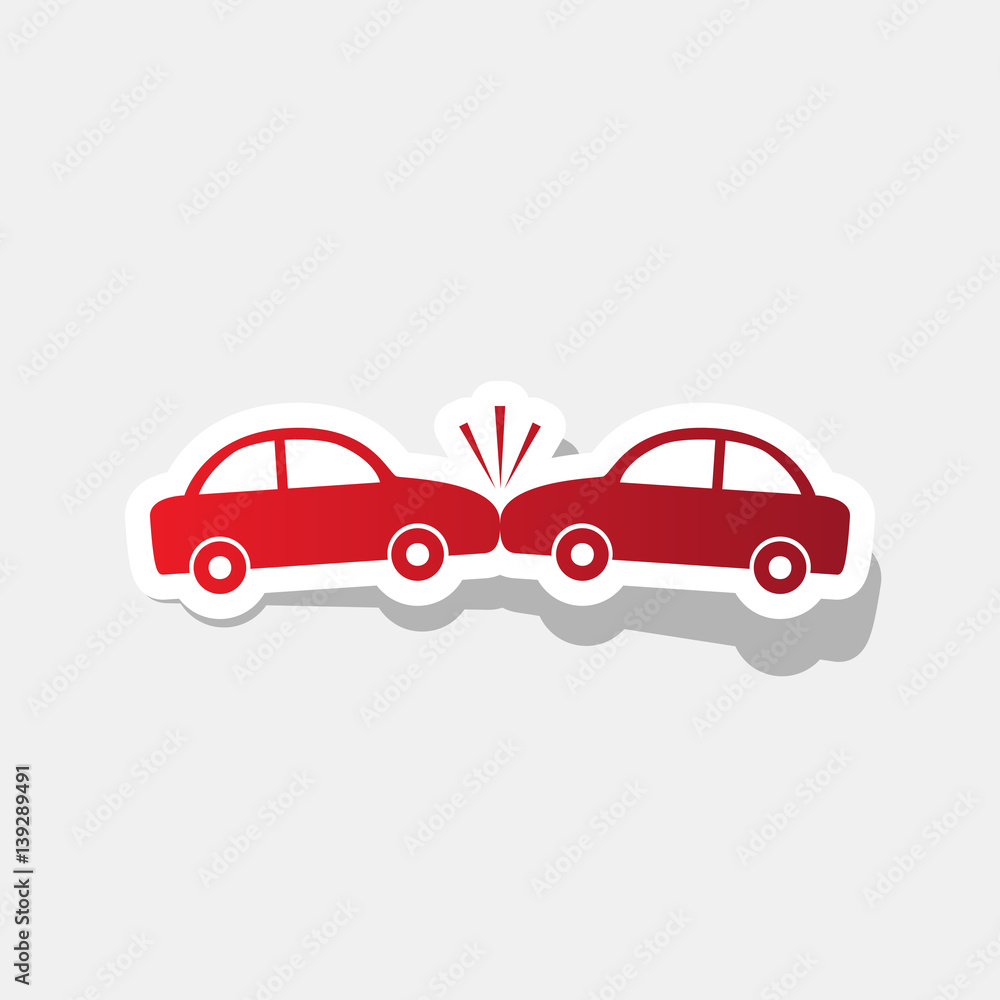 Fototapeta premium Crashed Cars sign. Vector. New year reddish icon with outside stroke and gray shadow on light gray background.