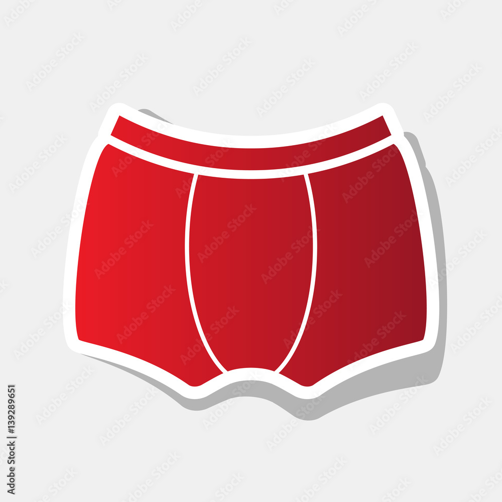 Man`s underwear sign. Vector. New year reddish icon with outside stroke and  gray shadow on light gray background. Stock Vector