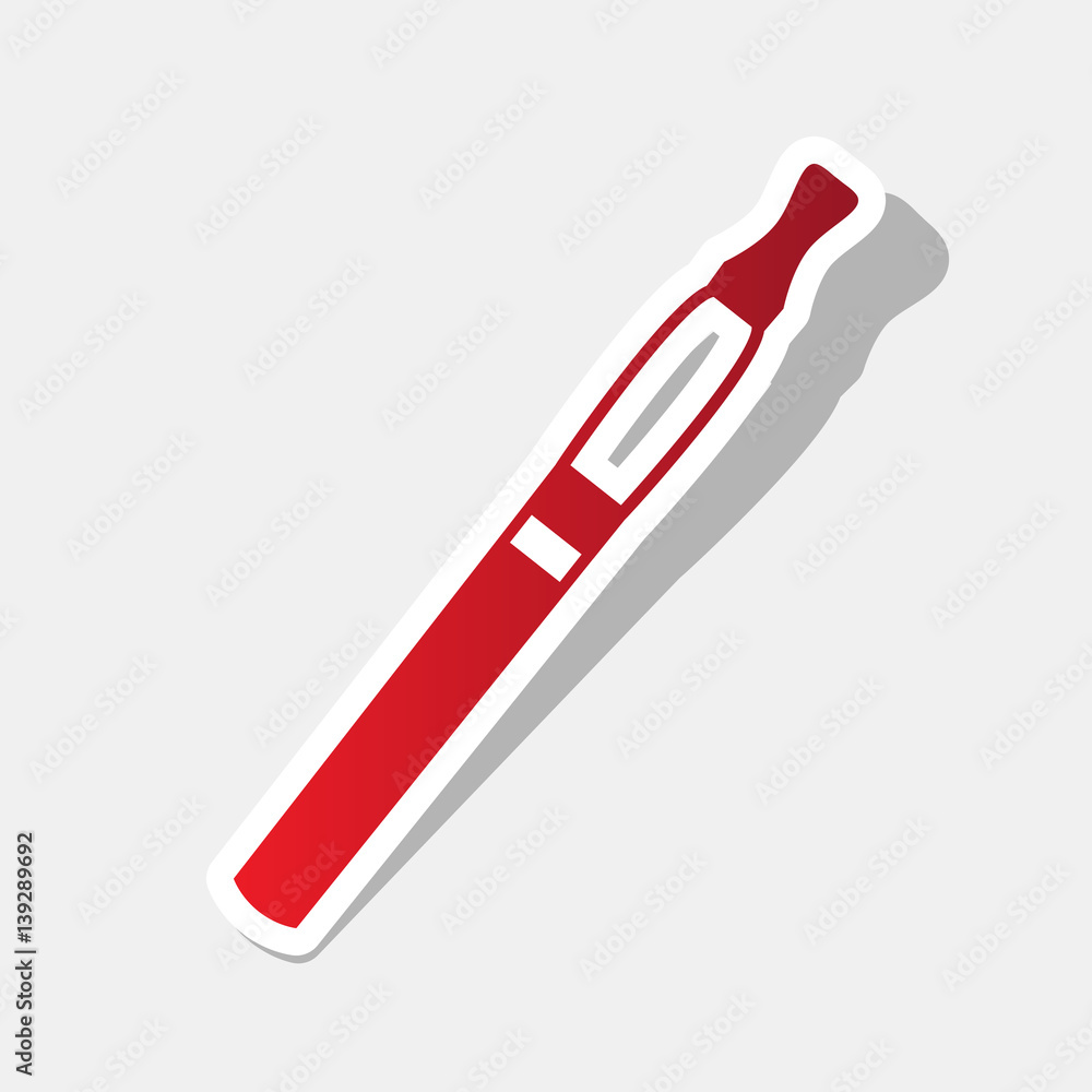 E-cigarette sign. Vector. New year reddish icon with outside stroke and gray shadow on light gray background. E-cigarette sign. Vector. New year reddish icon with outside stroke and gray shadow on light gray background.