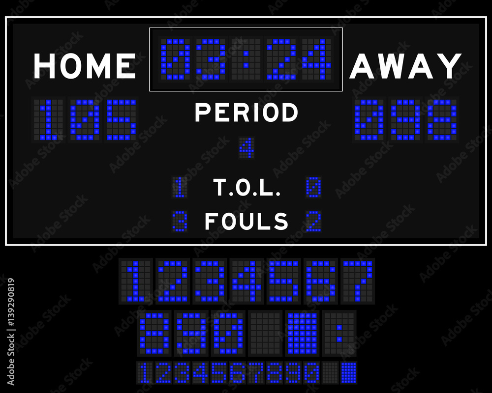 Fototapeta premium Basketball score board with blue square led on black background