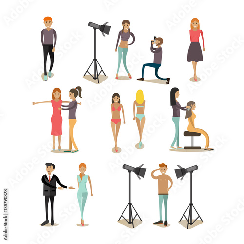 Vector flat icons set of fashion model people