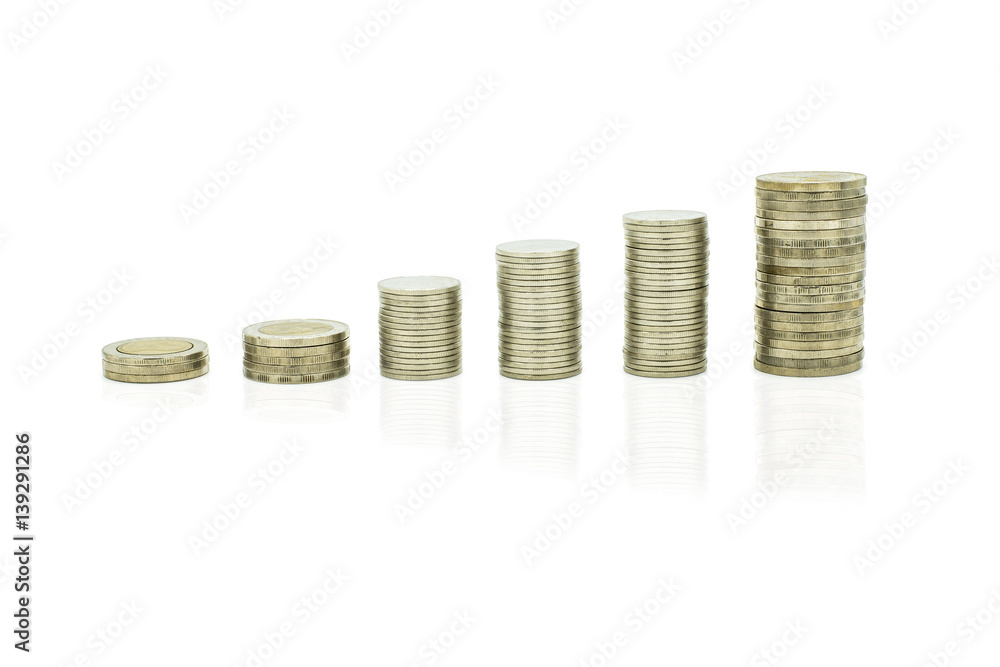 money stack, coin stack, isolate on white money stack, coin stack, isolate on white