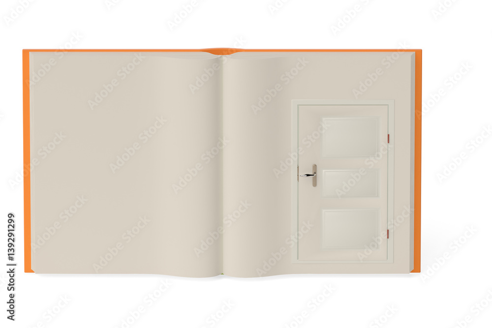 The open book and door,3D illustration. The open book and door,3D illustration.