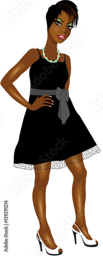 BlackWomanBlackWhiteDress