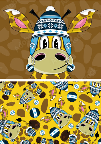 Cute Cartoon Giraffe with Wooly Hat