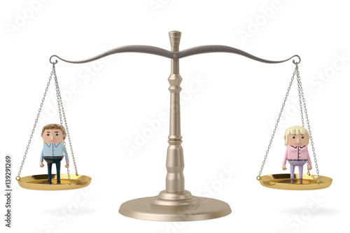 A man and woman on the scales,3D illustration.