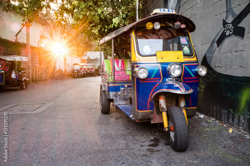 Tuk Tuk, a mechanized three-wheeled taxi, a favourite way of getting around Bangkok, Thailand