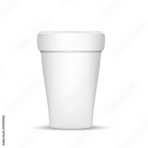 VECTOR PACKAGING: White round bucket tub container on isolated white background. Mock-up template for design.