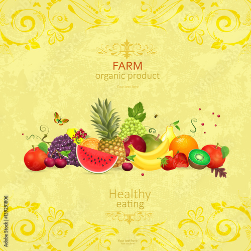 collection of organic fruits on shabby chic background for your