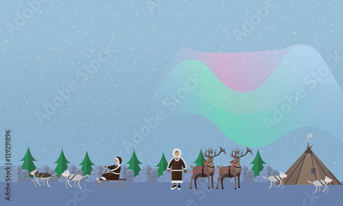 Northern lights concept vector illustration in flat style