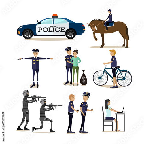 Vector flat icons set of policeman profession characters