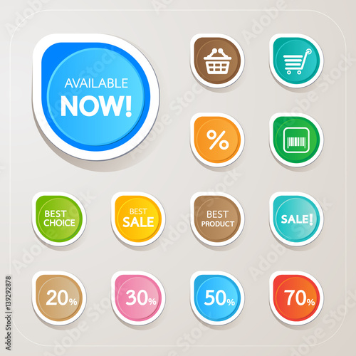 Sticker label paper colorful set, vector