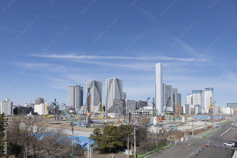 東京都市風景　東京臨海副都心　晴海　オリンピック選手村　着々と工事が進む
