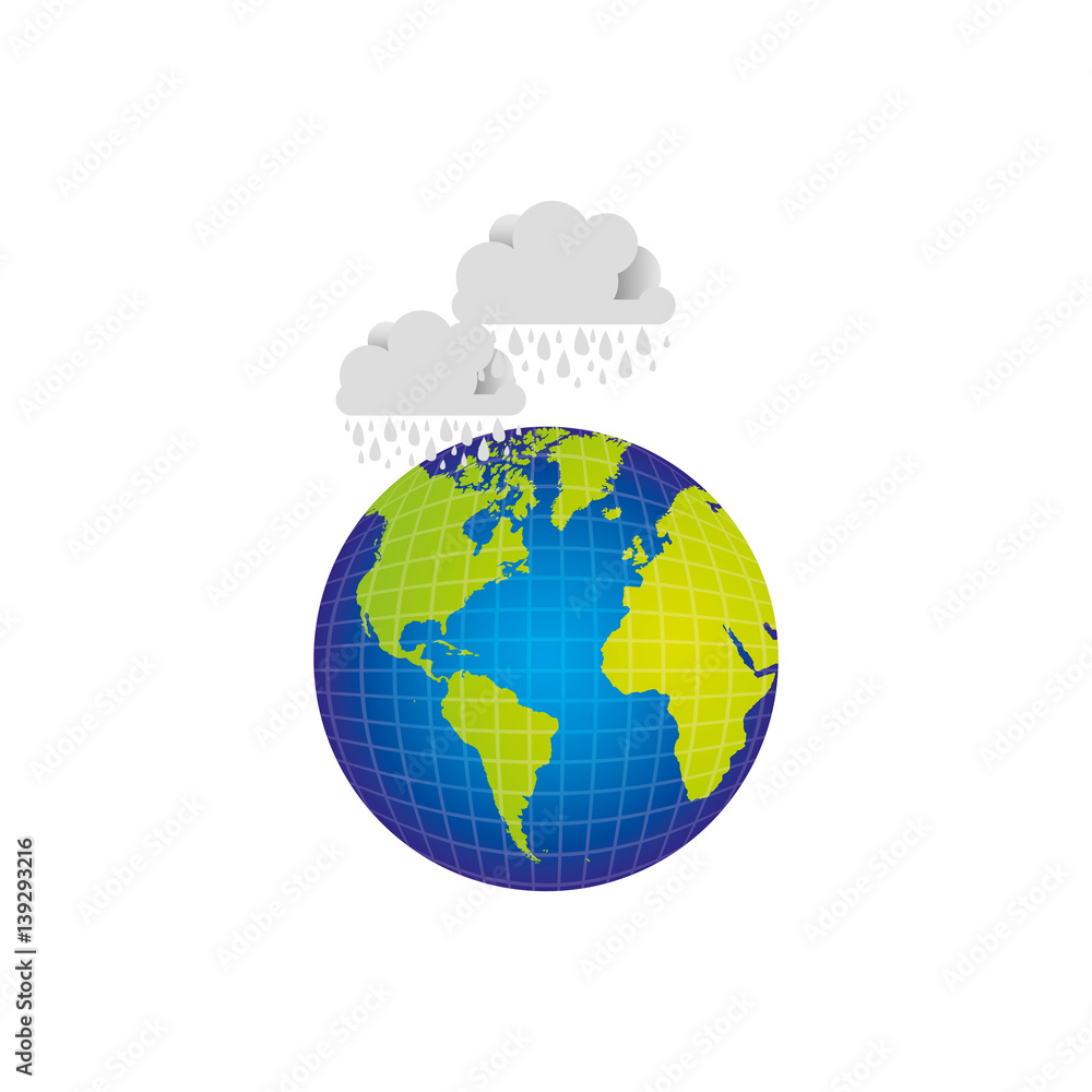 earth planet with clouds rainning icon, vector illustraction