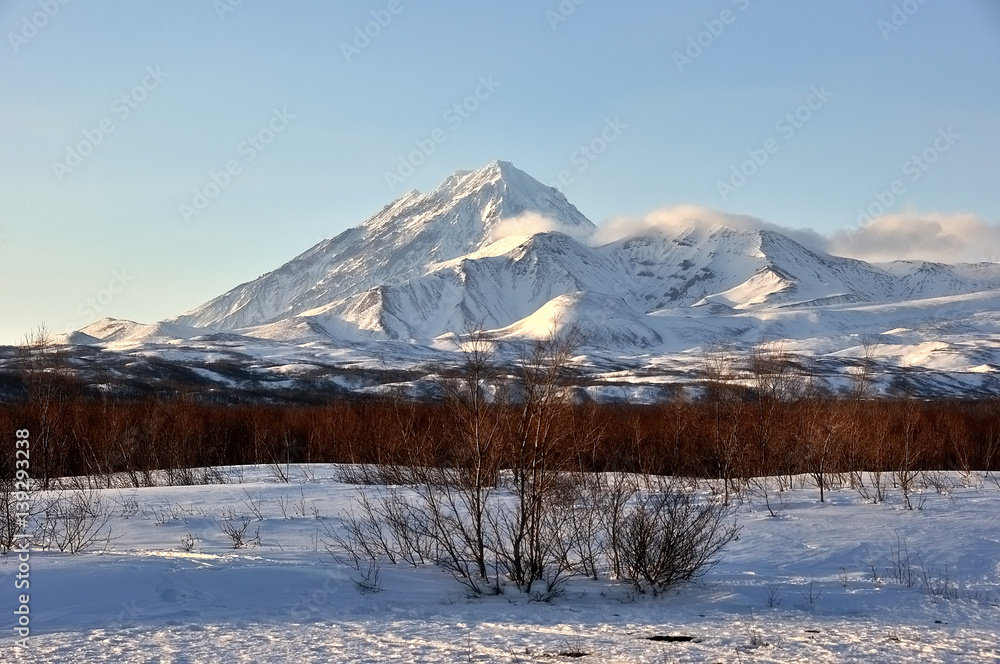 Beautiful winter volcanic landscape