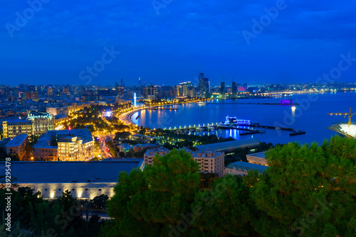 Night view of the city boulevard. Baku