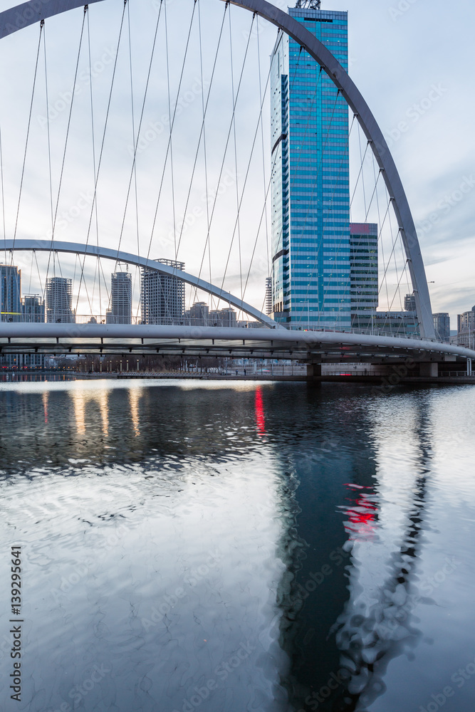 Fototapeta premium River And Modern Buildings Against Sky in Tianjin,China.