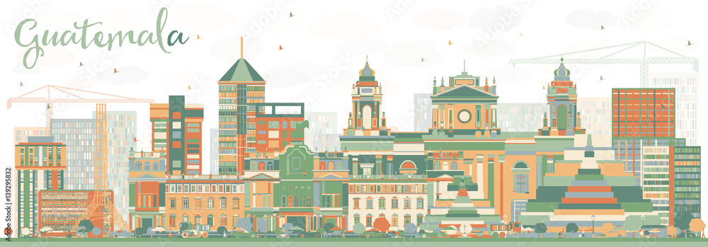 Abstract Guatemala Skyline with Color Buildings.