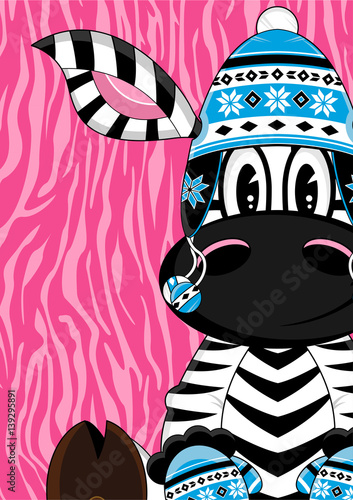 Cute Cartoon Wooly Hat Zebra Character