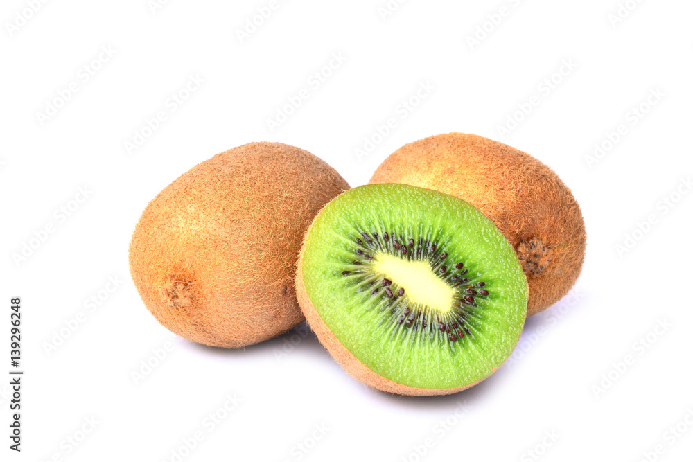 Kiwi fruit and half kiwi fruit isolated on white background Kiwi fruit and half kiwi fruit isolated on white background