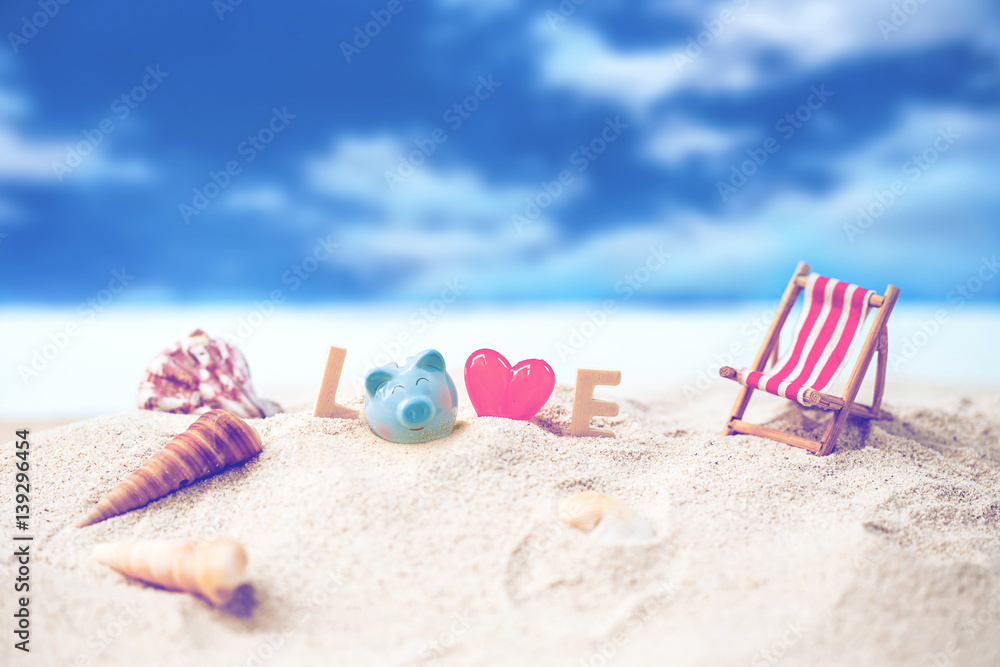 custom made wallpaper toronto digitalvalentine decoration with love wooden text and beach chair on white sand beach with tropical blue sea and clear blue sky,Image For Love Valentine Day or summer vacation Concept.