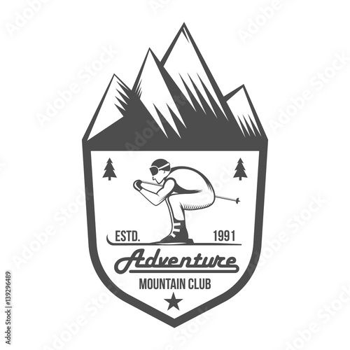 vintage skiing label badge and design elements