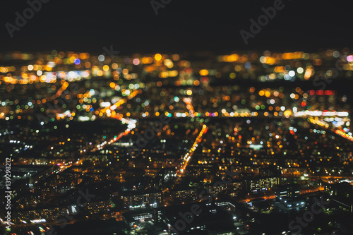 Εκτύπωση καμβά True tilt shift shooting of night metropolis from very high point: a lot of warm