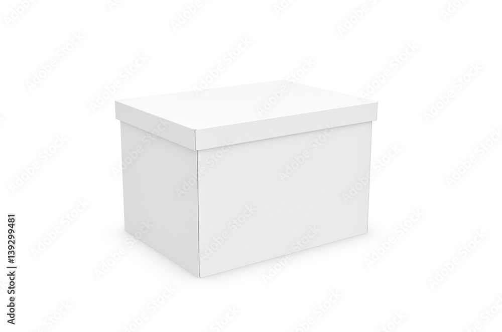 3d rendering of a white rectangle box with a closed lid on white background. 3d rendering of a white rectangle box with a closed lid on white background.