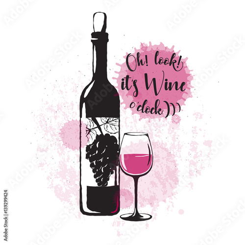 Vector illustration of drink related typographic quote. Wine old logo design
