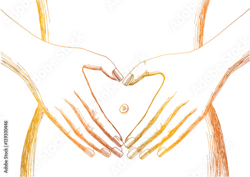 Heart symbol on belly white background