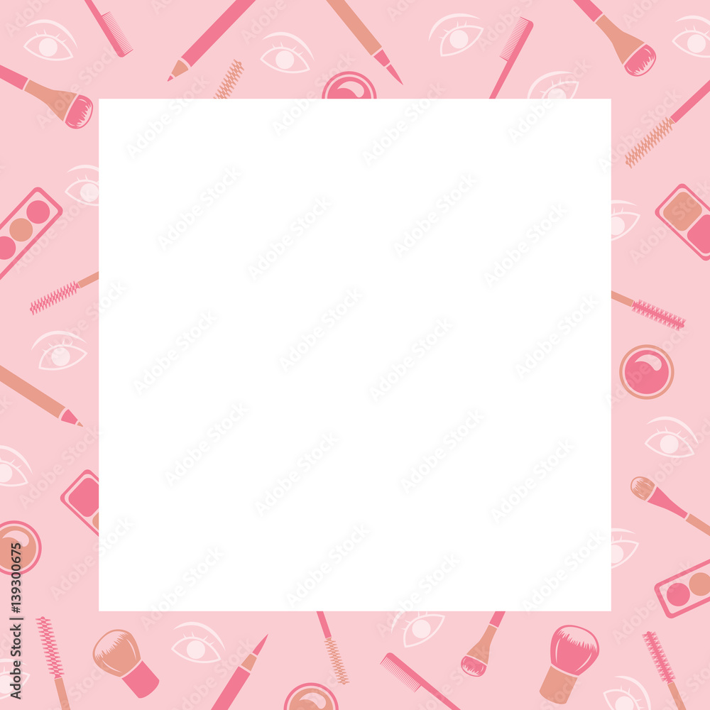 Makeup Cosmetics Tools Icons Pattern Border, Beauty, Facial, Fashion