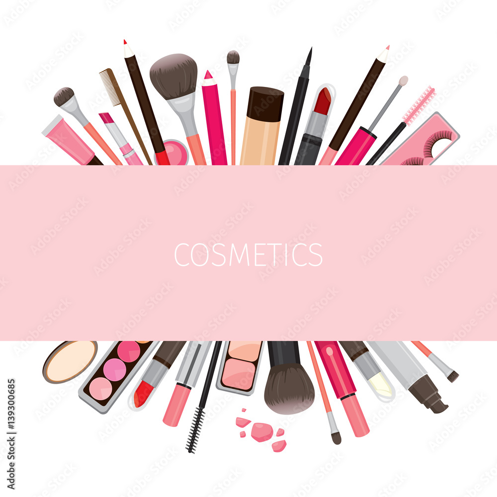 Makeup Cosmetics Tools On Banner, Beauty, Facial, Fashion Stock Vector |  Adobe Stock